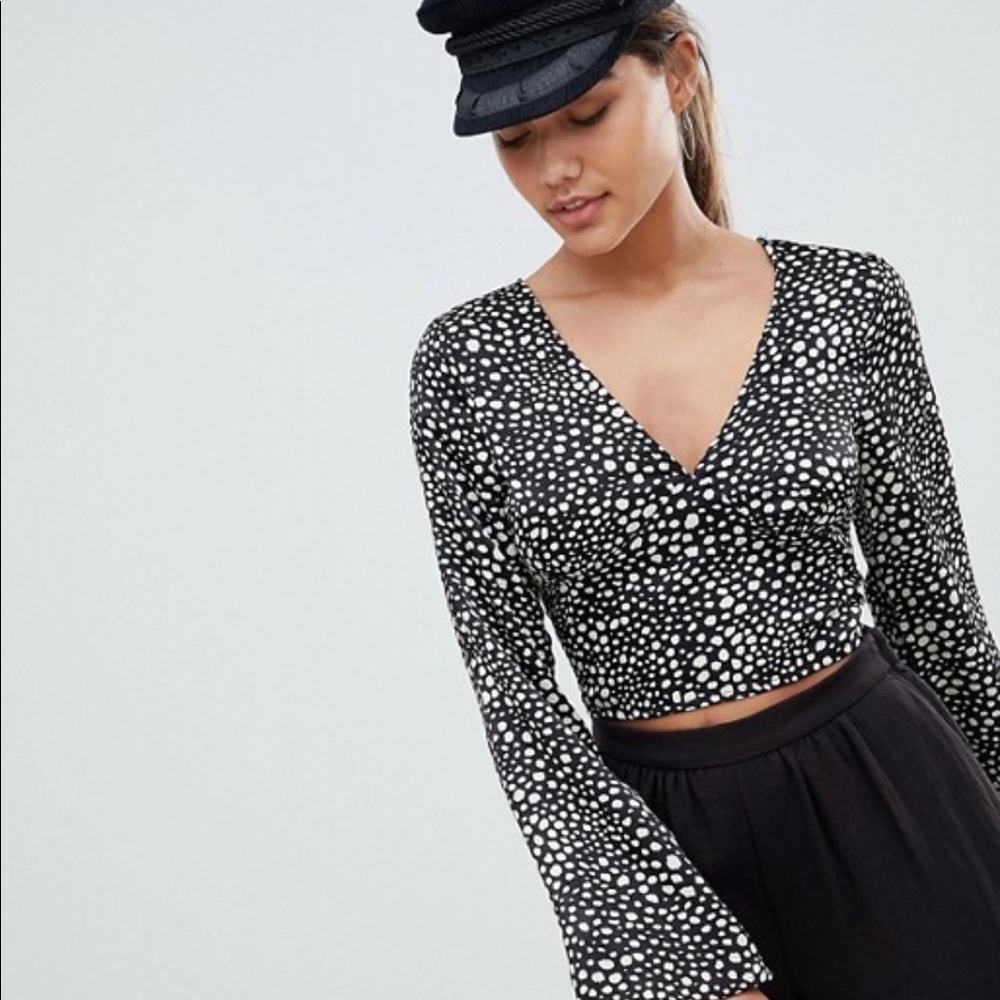animal print open back eyelet lace up top - Picture 2 of 4